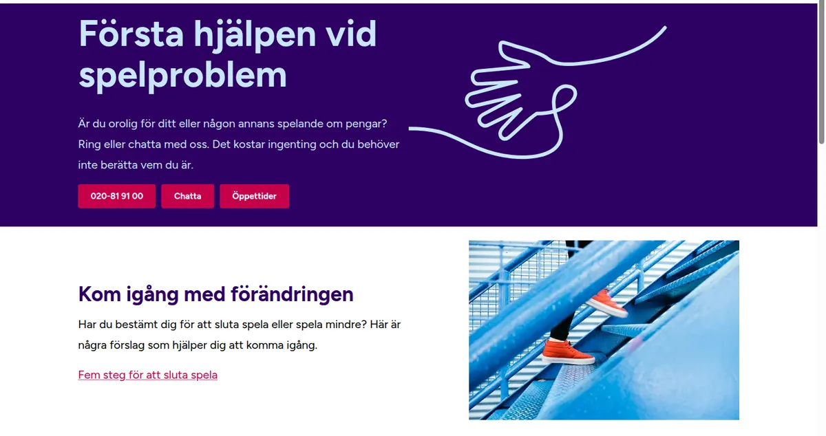 Stödlinjens webbplats för spelproblem